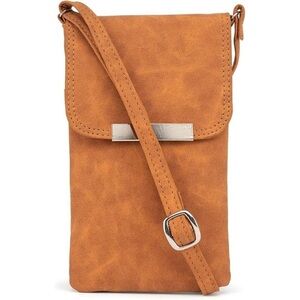 ESTALON Tan Leather Crossbody Cell Phone Bags for Women Sling Handbags